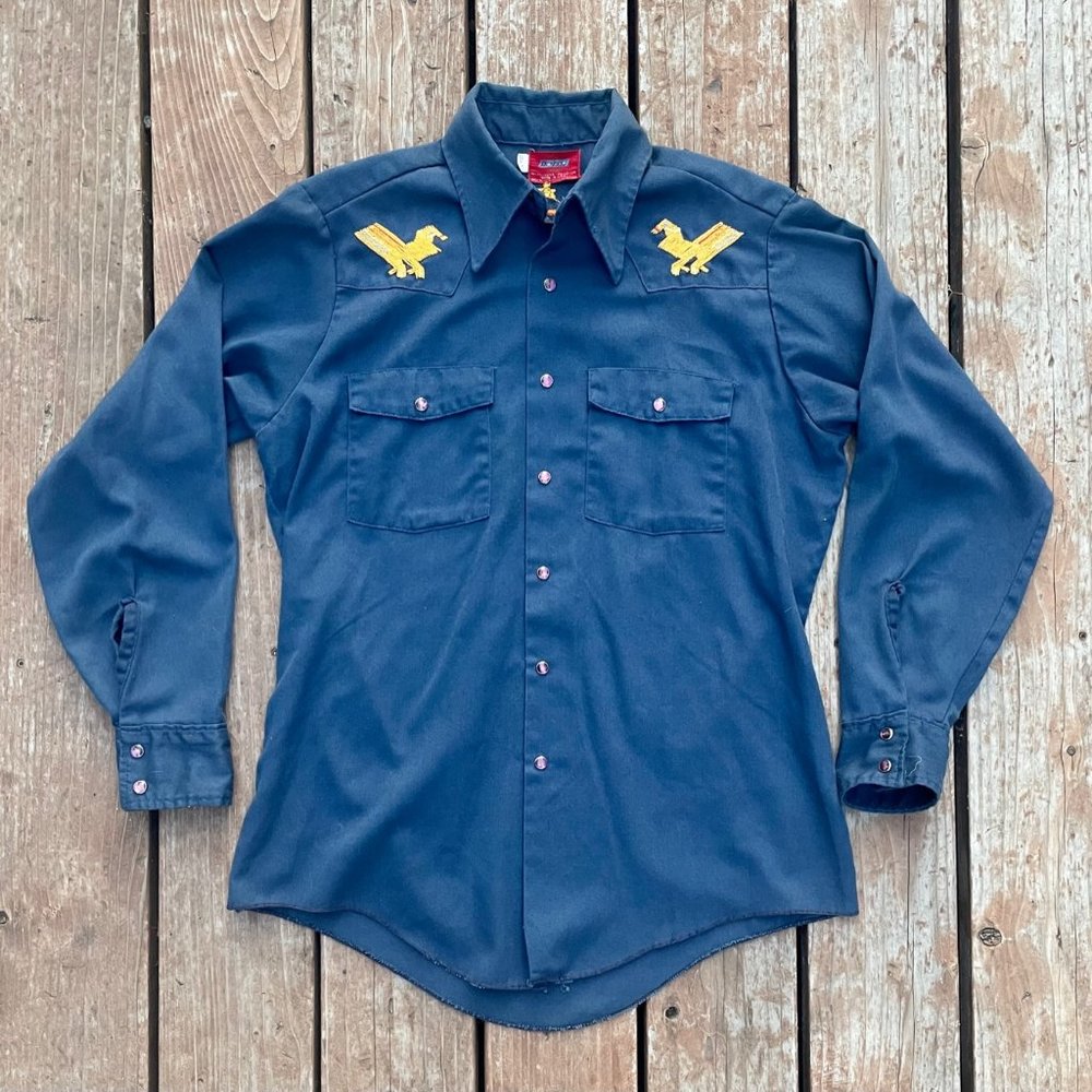 vintage Dickies shirt Mens Medium hand embroidered 1960s hippy MADE IN USA